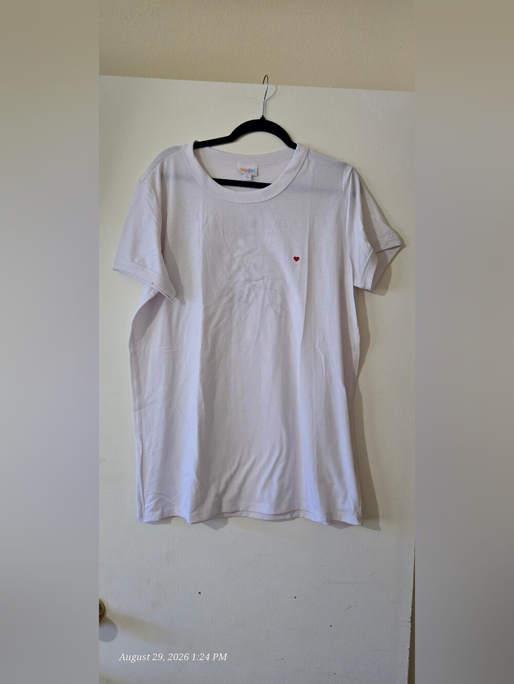 LuLaRoe Liv White Short Sleeve Tee with Small Red Heart